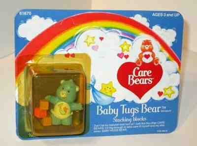 Vintage Kenner Care Bears Baby Tugs Bear Blocks Miniature Figure Sealed Card MOC