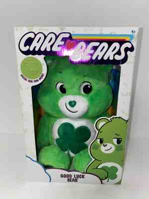 Care Bears 14" Green Good Luck Bear Plush Collectible w/ Care Coin - NEW!