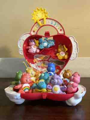 VINTAGE Care Bears Figures & Care A Lot Playset Case Hugs Bright Heart