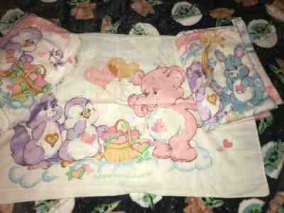 Vintage Care Bear COUSINS Twin Sheets Set Fitted Flat Pillow Case Care Bear