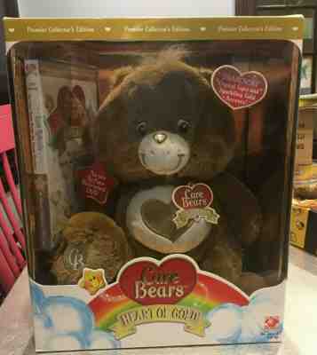 Care Bears HEART OF GOLD~ BROWN Premier Edition NEW! in box~SWAROVSKI Eyes +DVD 