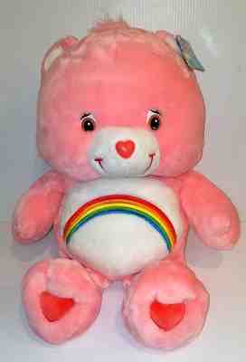 HUGE Care Bear CHEER BEAR - 2002 Plush - PINK - RAINBOW - Big & Loveable 23