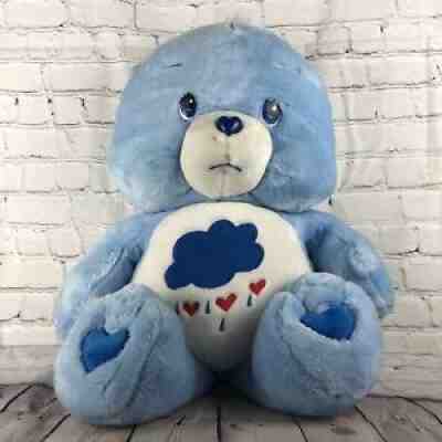Care Bears Jumbo 27â? Grumpy Blue Raining Hearts Plush Bear 2002 XL Rare Clean
