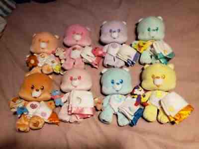 8in 2004 Lot Of 8 Care Bear Cubs Complete Set With Blankets & Stuffed Animals