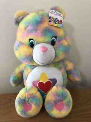 2016 Care Bears True Heart Bear Tye Dye Rainbow Plush Toy 20â? With Tag