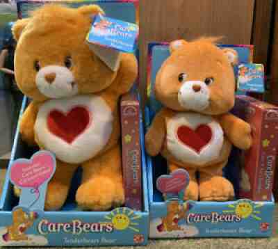Two New! CARE BEAR TENDERHEART BEAR PLUSH w/ VHS VIDEO Lot 2002 Mint In Boxes!