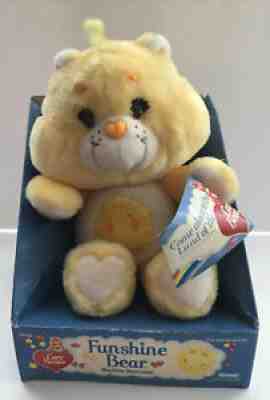 Vintage 1984 Care Bears Funshine Bear Plush By Kenner NEW IN BOX W/Booklet:NWT