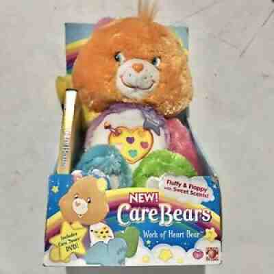 Care Bear Work of Heart Bear fluffy & Floppy W/ DVD New In Box. Read Flaws