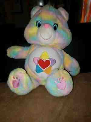 2016 Care Bears True Heart Bear Tye Dye Rainbow Plush Toy 20â?