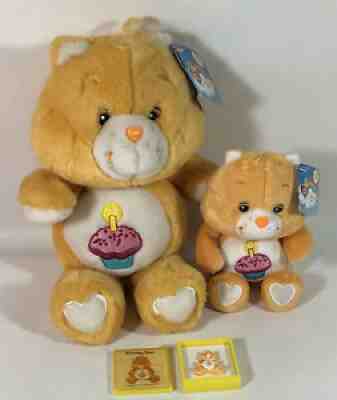 NWT Care Bears Birthday Bear 12â? & 8â? 20th anniversary Plush & Vintage 1985 Pin