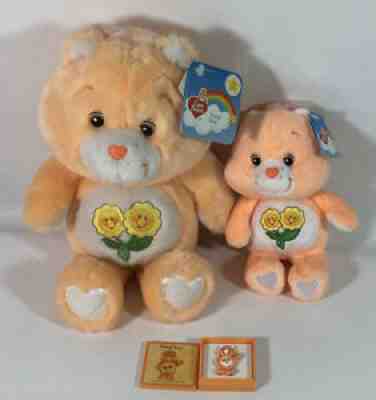 NWT Care Bears Friend Bear 12â? & 8â? 20th anniversary Plush & Vintage 1985 Pin