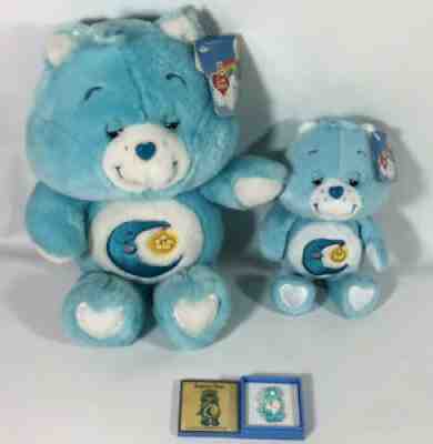 NWT Care Bears Bedtime Bear 12â? & 8â? 20th anniversary Plush & Vintage 1985 Pin