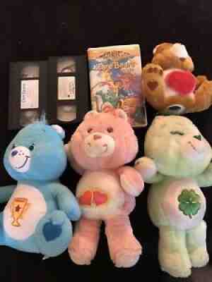 Kenner Care Bears 1980s Vintage Plush 13 inch Lot With VHS Movies