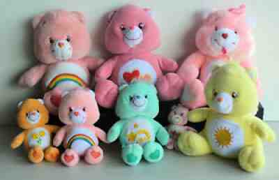 Care Bears Beanies Plush Mixed Lot of 8 Cheer Friend Wish Love-a-Lot Funshine
