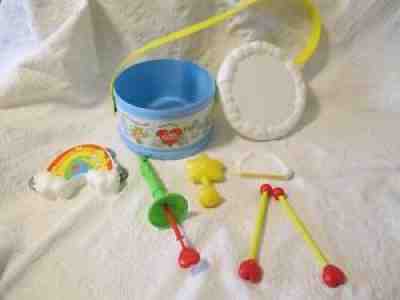 Vintage 1985 Young World of Care Bears Drum Musical Instrument Set Tambourine