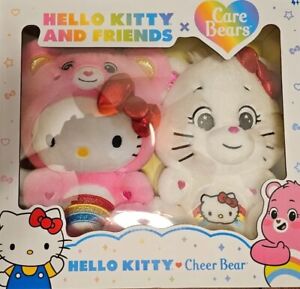 Hello Kitty as Cheer Bear and Friends x Care Bears - New, 2 Plush Boxed Set Pair