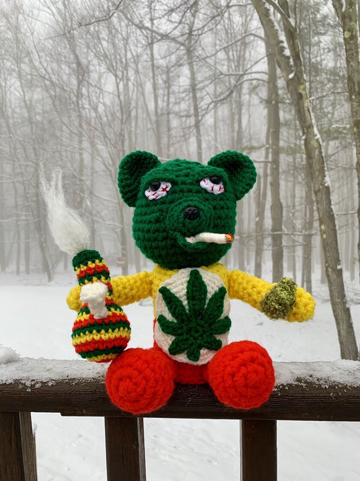 High Bear Reggae Rasta Bear Don’t Care Bear Crochet Stash Jar Bear