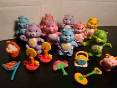 9 VINTAGE POSEABLE CARE BEARS FIGURES ACCESSORIES AGC 1983 BEAR BABY COUSIN GIRL