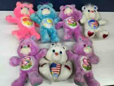 VTG 1991 Kenner LOT 7 Environmental Care Bear Plush Toys Bedtime Proud Heart 90s
