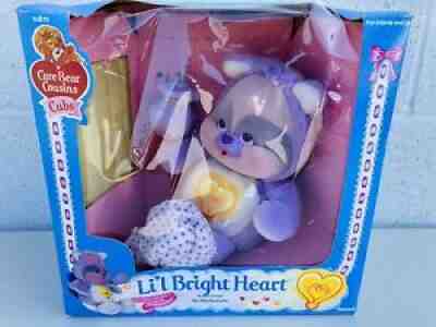 1986 Kenner Care Bears Cousins Cubs Li'l Bright Heart Flocked With Bottle In Box