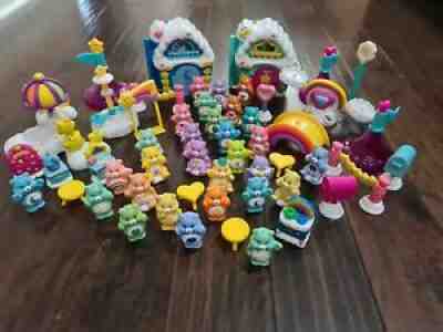 Huge 55 pc Lot Set Figures Care Bears Wish Bedtime Cottages Rare Accessories HTF