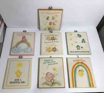 Vintage Care Bear Wooden Wall Plaques 1982 Baby Nursery Wood Art Rare 8 X 6