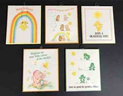 Vintage Care Bear Wooden Wall Plaques 1982 Baby Nursery Wood Art Rare 8 X 6