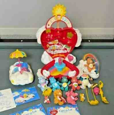 Care Bears Vintage Care-a-Lot play set with 11 dolls and 2 cloud cars-lot