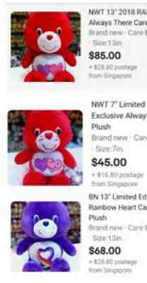 Listing for nessa11961 Three Asia Care Bears Always There Rainbow Heart Plush