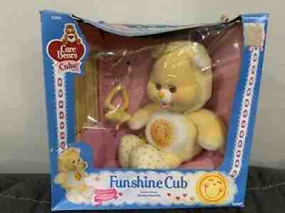 Care Bears Vintage 1986 Funshine Bear Cub In Original Box W/Accessories Kenner