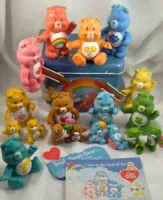 Vintage 1983 AGC Care Bear PVC Poseable and Topper Figure Toys Tin Collector Lot