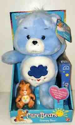 (NEW) Care Bears Grumpy Bear plush w/ VHS Cartoon Video & Figurine 2002(VINTAGE)