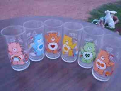 RARE VINTAGE CARE BEAR COLLECTIBLE DRINKING GLASS,SET OF 6 PIZZA HUT
