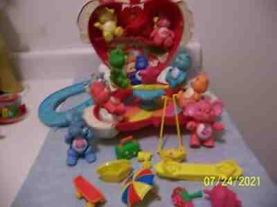CARE BEAR CARE A LOT HEART HOUSE WITH 10 BEARS AND COUSINS AND ACCESSORIES