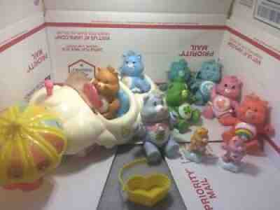 Vintage Care Bear PVC Figures Lot with Accessories 1980's Cloud Mobile Car