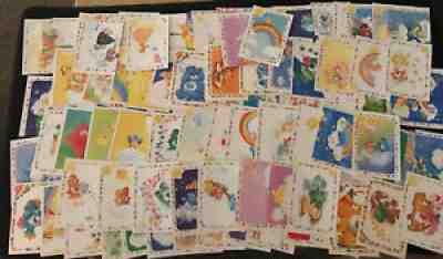 Vintage Lot of Care Bears Figurine Panini Sticker Cards A Little Over 100 Cards