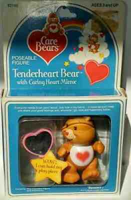1984 Kenner Care Bears Poseable Tenderheart & Mirror Accessory Mint In Box