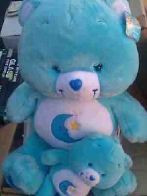 VTG Care Bears Bedtime Bear Jumbo 24â? Light Blue Plush 2002 Moon Yellow Star