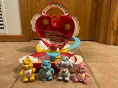 1983 Kenner Care Bears Heart-Shaped Carrying Case/Playset & 4 Bears