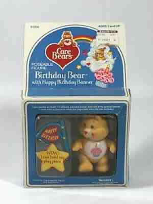 NIB Care Bears Posable Figure Birthday Bear w/ Happy Birthday Banner Accessory