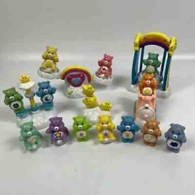 Lot of 17 TCFC 13 Care Bear PVC Figures & Merry Go Round, Swing, Seesaw, Cloud