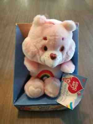 Rare Attached w/Box Vintage Cheer Bear Care Bears 1984 Stuffed Plush Kenner