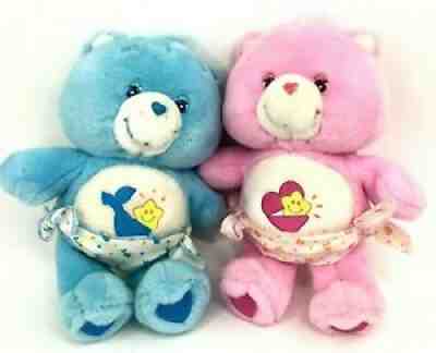 2002 Care Bears Baby Hugs and Tugs Cub Plush Stuffed Animals 10 Inch Blue Pink