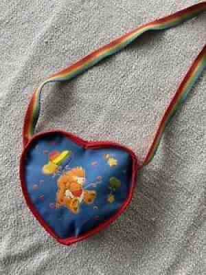 Vintage CARE BEARS bear Purse Bag VTG 1980s Original Rainbow Handle Heart Shaped