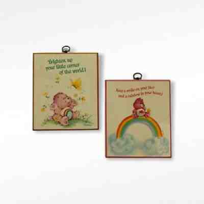 Vintage Care Bear Wooden Wall Plaques 1982 Baby Nursery Wood Art 8 X 6