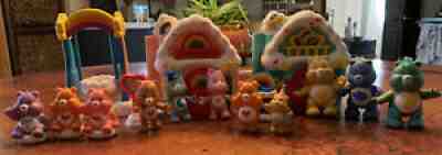 Vintage Care Bears Care-a-lot playset 2 Houses 11 figurines Rainbow Swing Lot