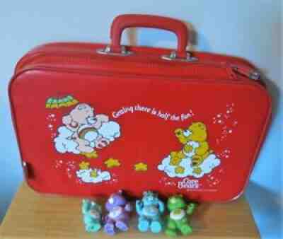 Vintage Care Bears Red Suitcase 1980s With 4 Poseable Figures Bedtime Good Luck