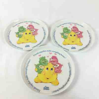 Lot of 3 Vintage Care Bears Plates Silite Plastic Good Luck Luv A Lot Friends
