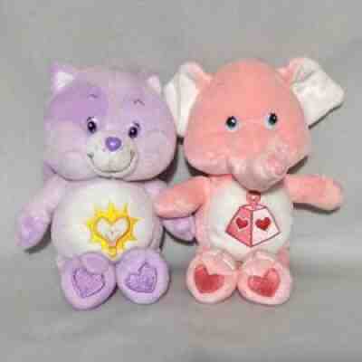 Care Bear Cousins Plush - Bright Heart Purple Raccoon, Lotsa Heart Pink Elephant