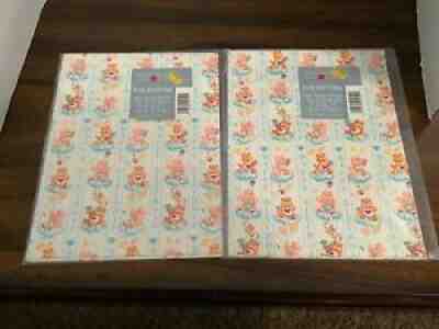 Vintage Care Bears Birthday Gift Wrap 1980s Wrapping Paper - 2 packages